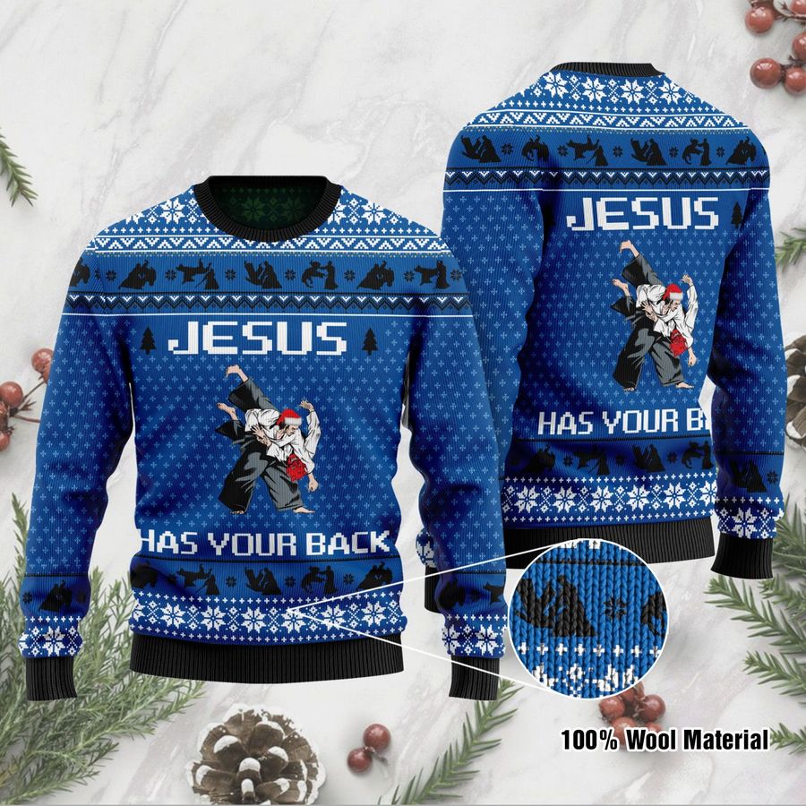 Jesus Has Your Back Aikido Jesus Ugly Christmas Sweater
