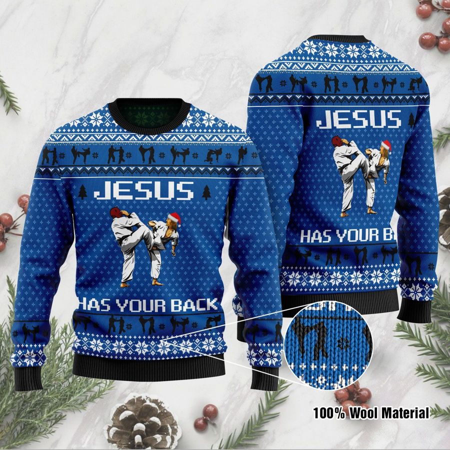 Jesus Has Your Back Karate Jesus Ugly Christmas Sweater