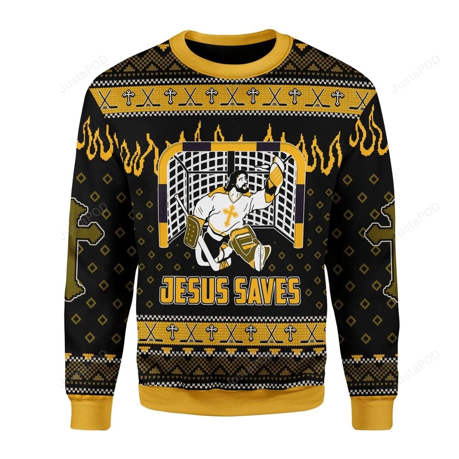 Jesus Saves Hockey Ugly Christmas Sweater All Over Print Sweatshirt