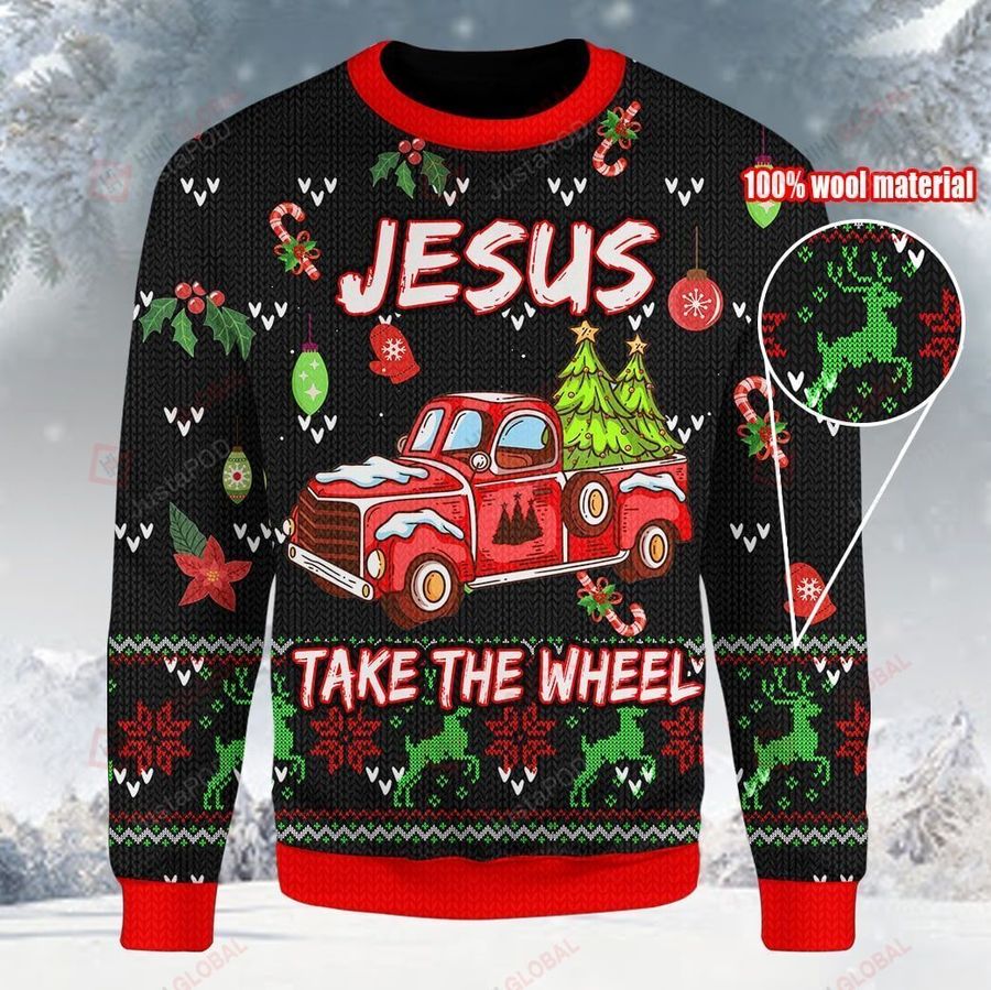 Jesus Take The Wheel Ugly Christmas Sweater, All Over Print Sweatshirt, Ugly Sweater, Christmas Sweaters, Hoodie, Sweater