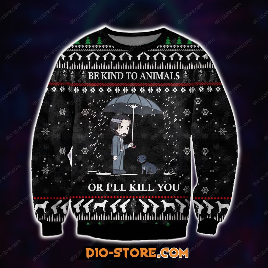 John Wick Animal 3D Print Knitting Pattern Ugly Christmas Sweater Hoodie All Over Printed Cint10218, All Over Print, 3D Tshirt, Hoodie, Sweatshirt