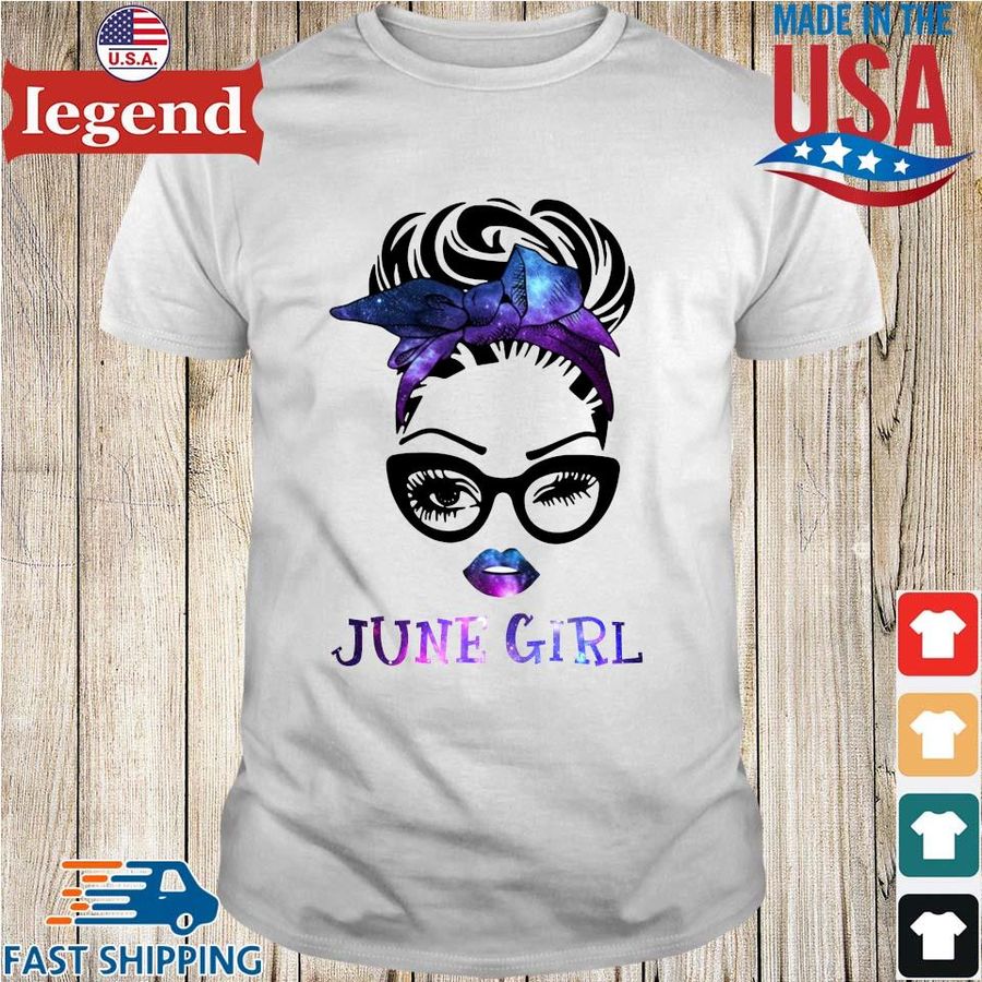 June Girl Face Wink Eye Hair Bandana Glasses Shirt