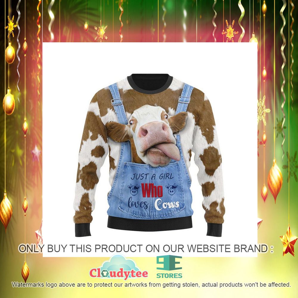 Just a Girl Who Loves Cow Pattern Print Ugly Christmas Sweater – LIMITED EDITION