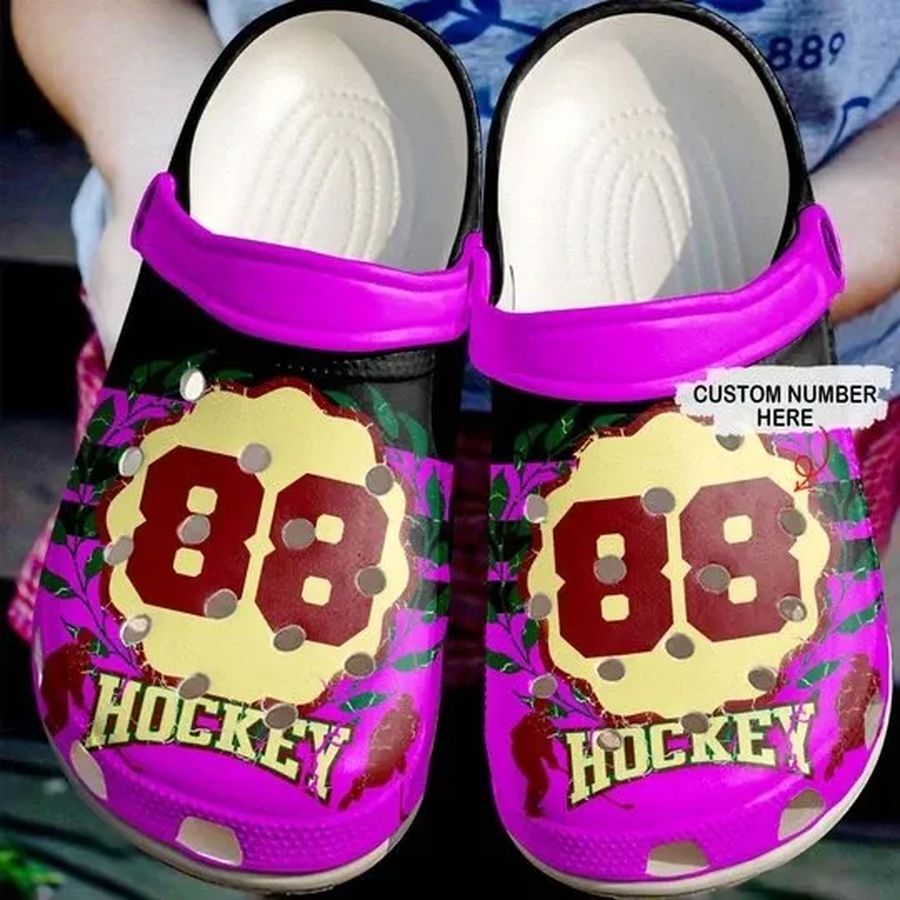 Just A Hockey Lover Pink Personalize Clog Custom Crocs Clog Number On Sandal Fashion Style Comfortable For Women Men Kid