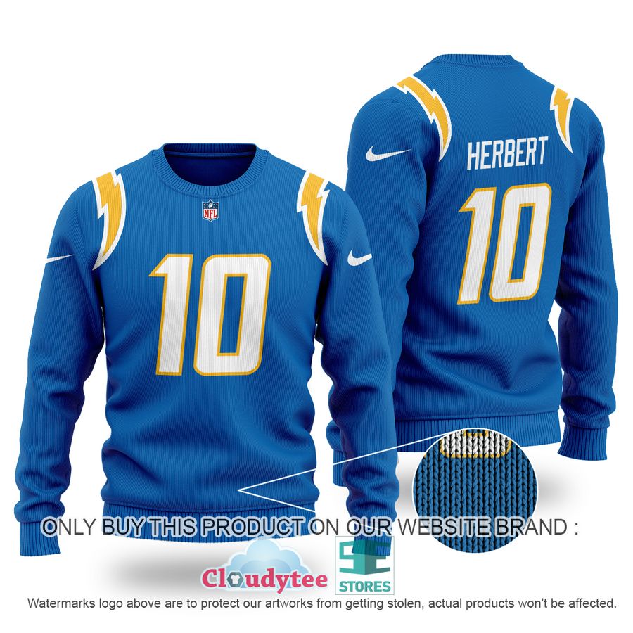 Justin Herbert 10 Los Angeles Chargers blue Ugly Sweater – LIMITED EDITION