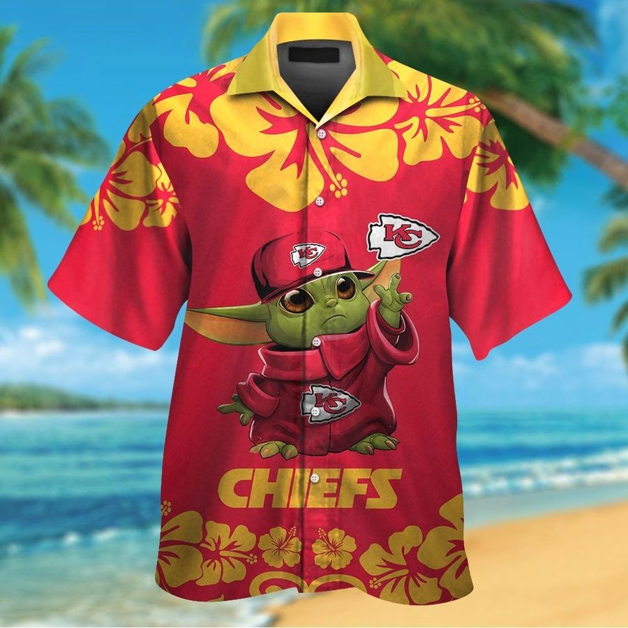 Kansas City Chiefs Baby Yoda Short Sleeve Button Up Tropical Aloha Hawaiian Shirts For Men Women