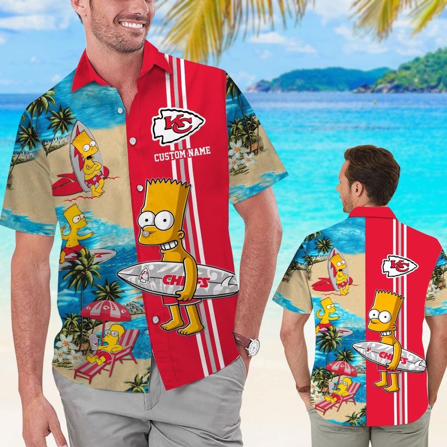 Kansas City Chiefs Simpsons Custom Name Short Sleeve Button Up Tropical Aloha Hawaiian Shirts For Men Women
