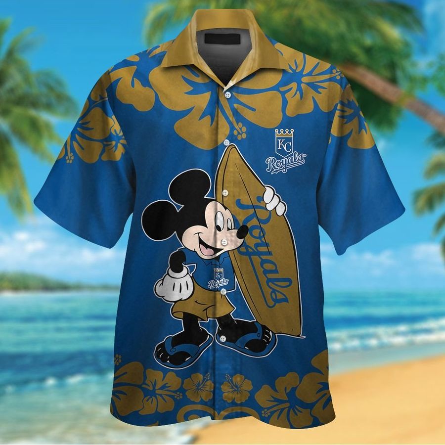 Kansas City Royals Mickey Mouse Short Sleeve Button Up Tropical Aloha Hawaiian Shirts For Men Women