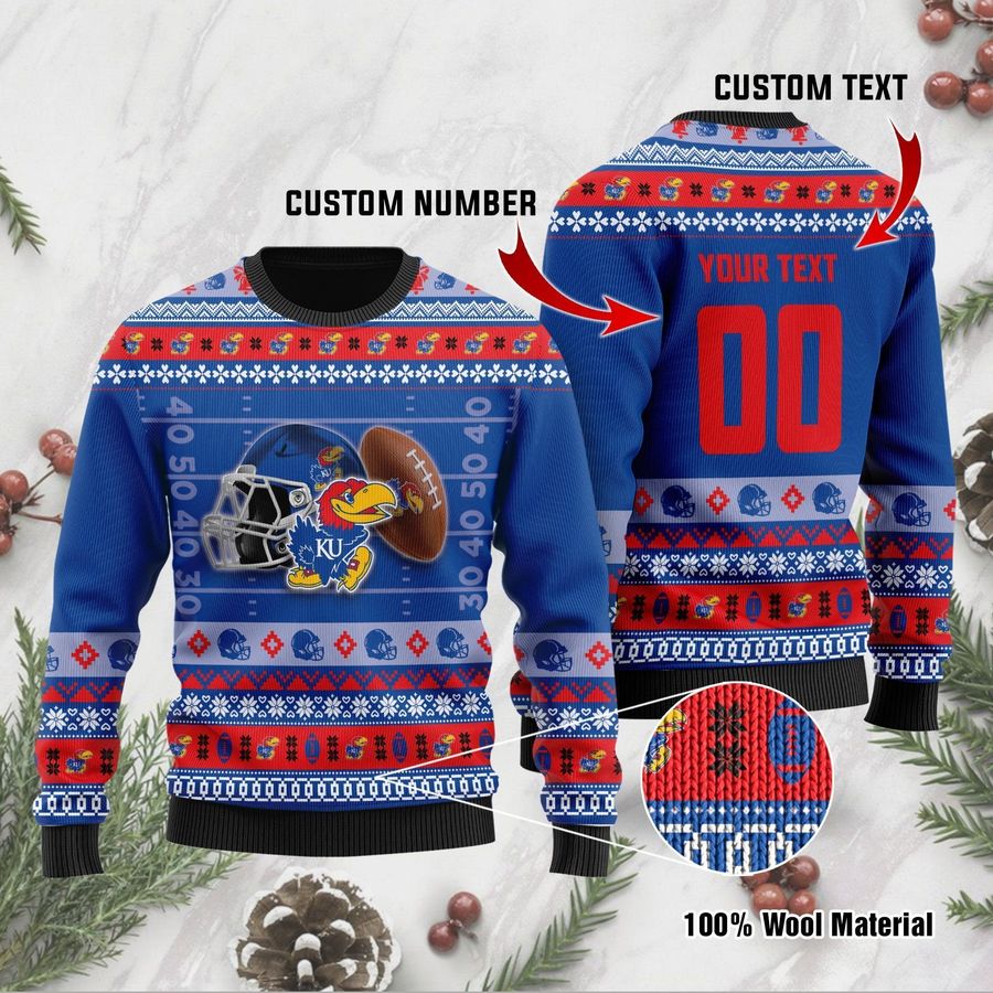 Kansas Jayhawks Custom Name  Number Personalized Ugly Christmas Sweater