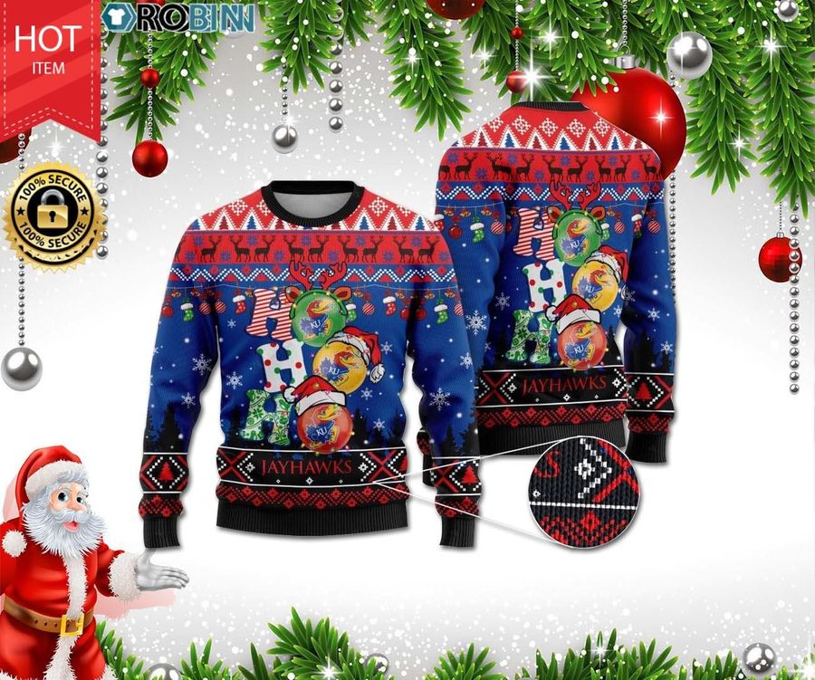 Kansas Jayhawks Ho Ho Ho 3D Print Christmas Wool Sweater