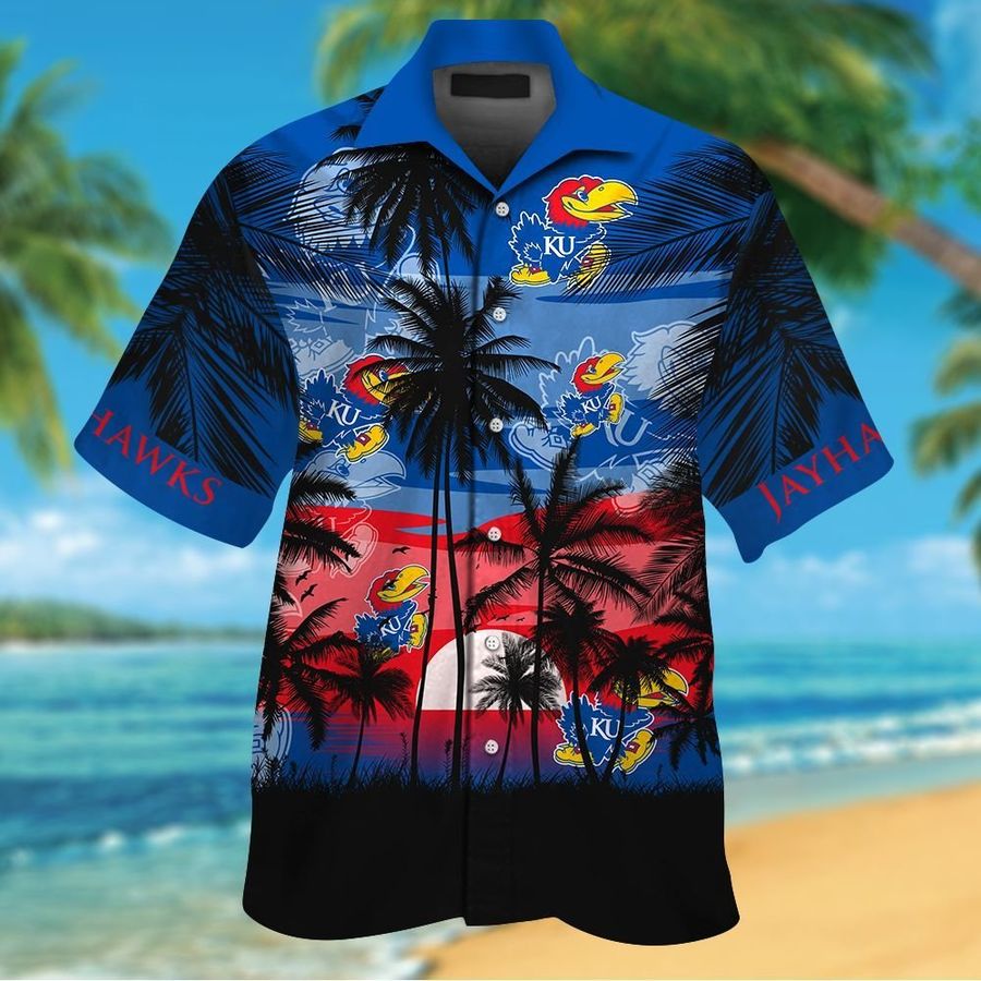 Kansas Jayhawks Tropical Short Sleeve Button Up Tropical Aloha Hawaiian Shirts For Men Women Shirt