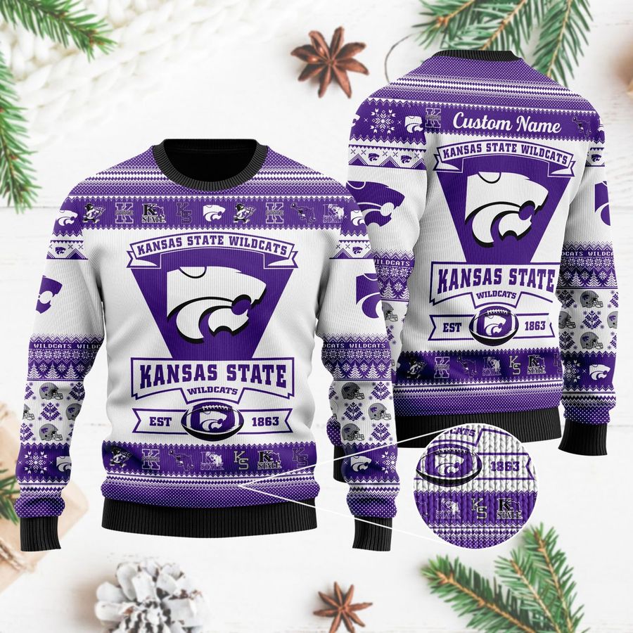 Kansas State Wildcats Football Team Logo Personalized Ugly Christmas Sweater