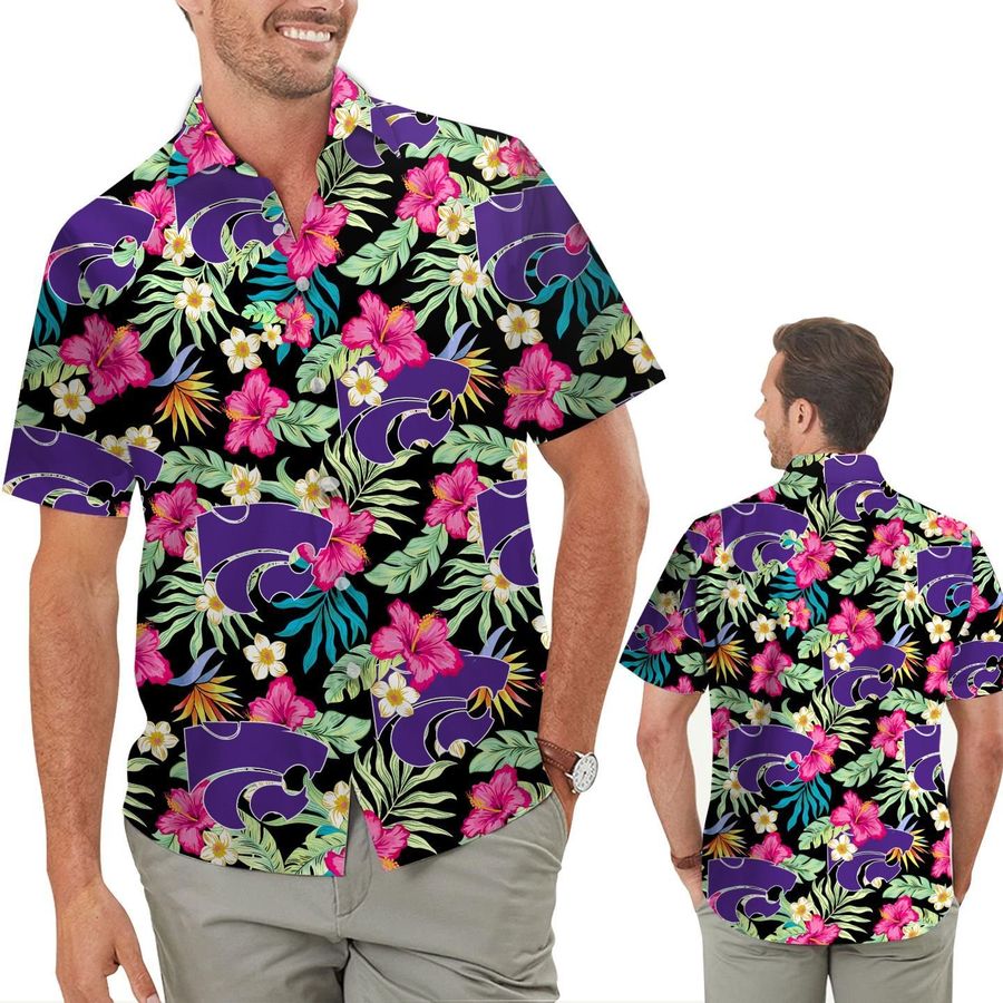 Kansas State Wildcats Hibiscus Short Sleeve Button Up Tropical Aloha Hawaiian Shirts For Men Women For Sport Lovers In Summer Kansas State University Wildcats