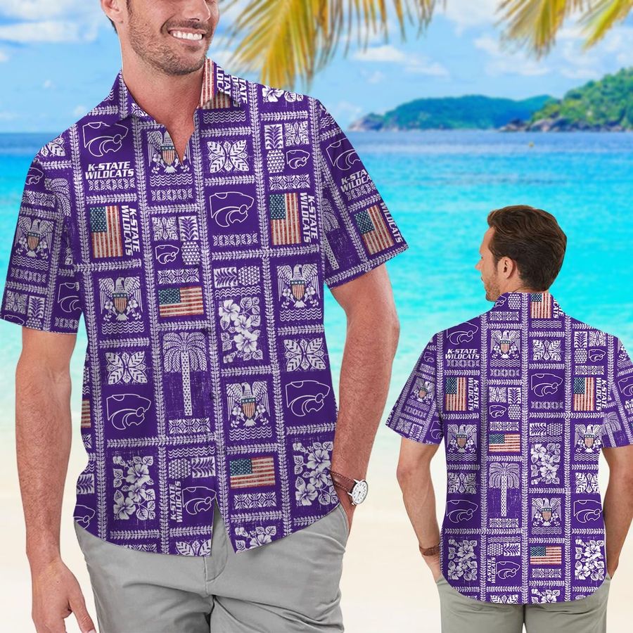 Kansas State Wildcats Summer Commemorative Short Sleeve Button Up Tropical Aloha Hawaiian Shirts For Men Women Kansas State University Wildcats