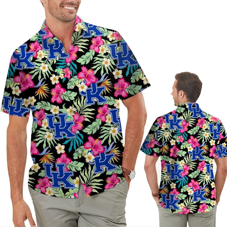 Kentucky Wildcats Hibiscus Short Sleeve Button Up Tropical Aloha Hawaiian Shirts For Men Women For Sport Lovers In Summer University Of Kentucky