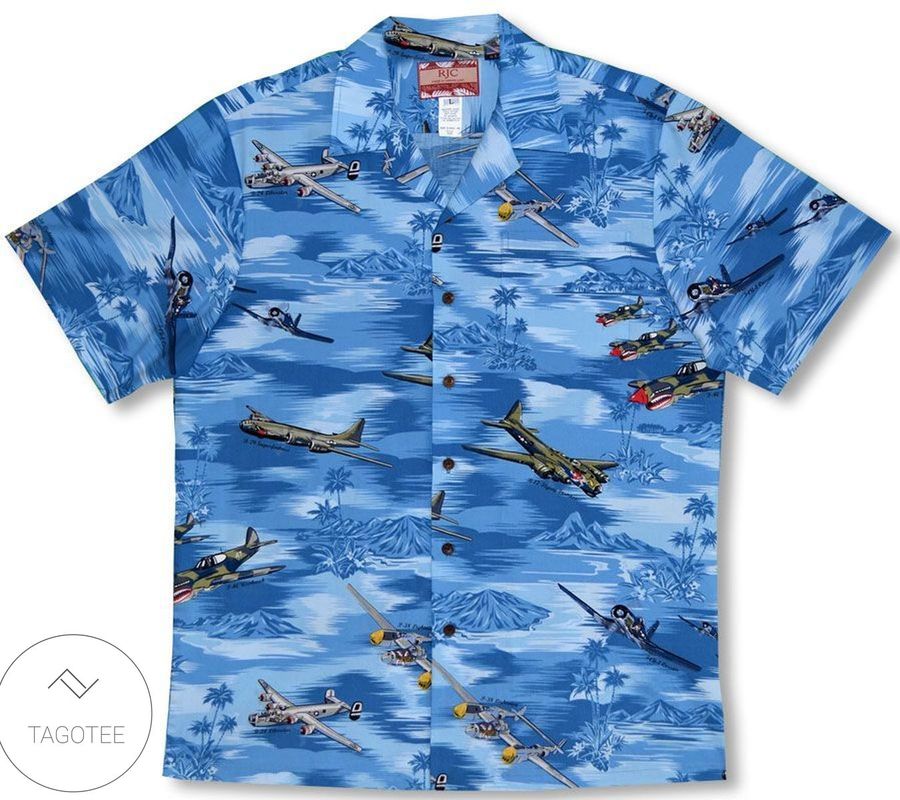 Kings Of The Sky Bombers Fighters Mens Airplane Hawaiian Shirt