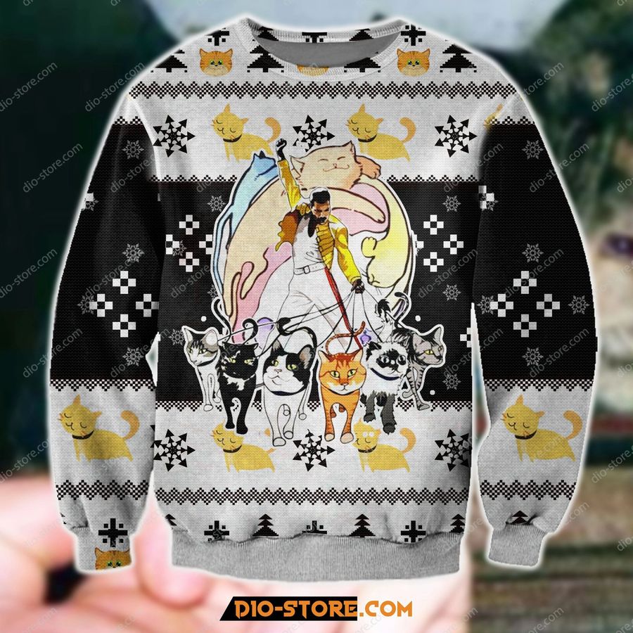 Knitting Pattern Freddie Mercury And His Cats For Unisex Ugly Christmas Sweater, Sweatshirt, Ugly Sweater, Christmas Sweaters, Hoodie, Sweater