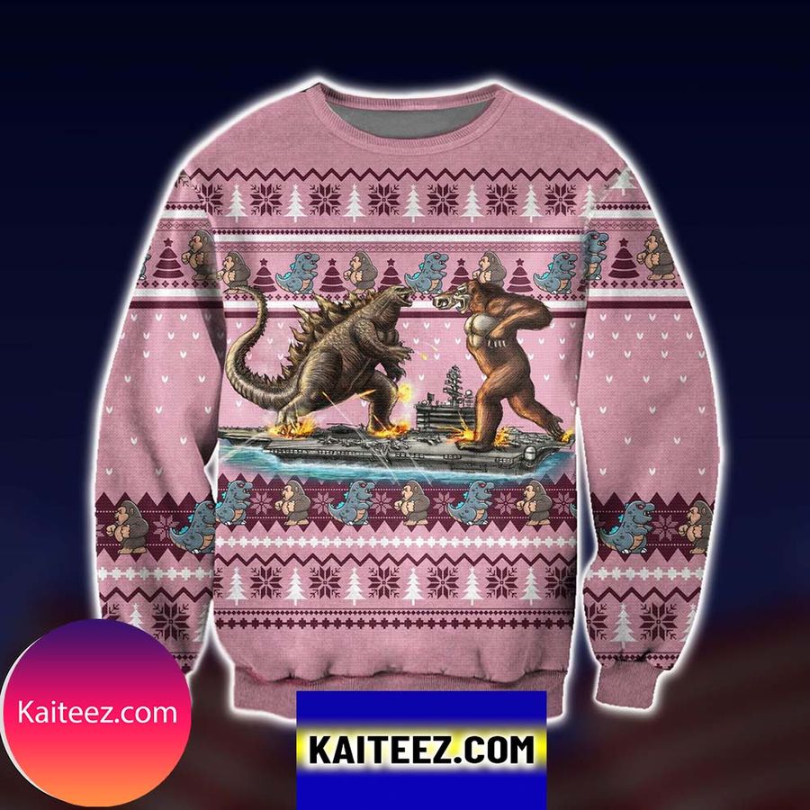 Kong Vs Godzilla On Ship Christmas Ugly Sweater