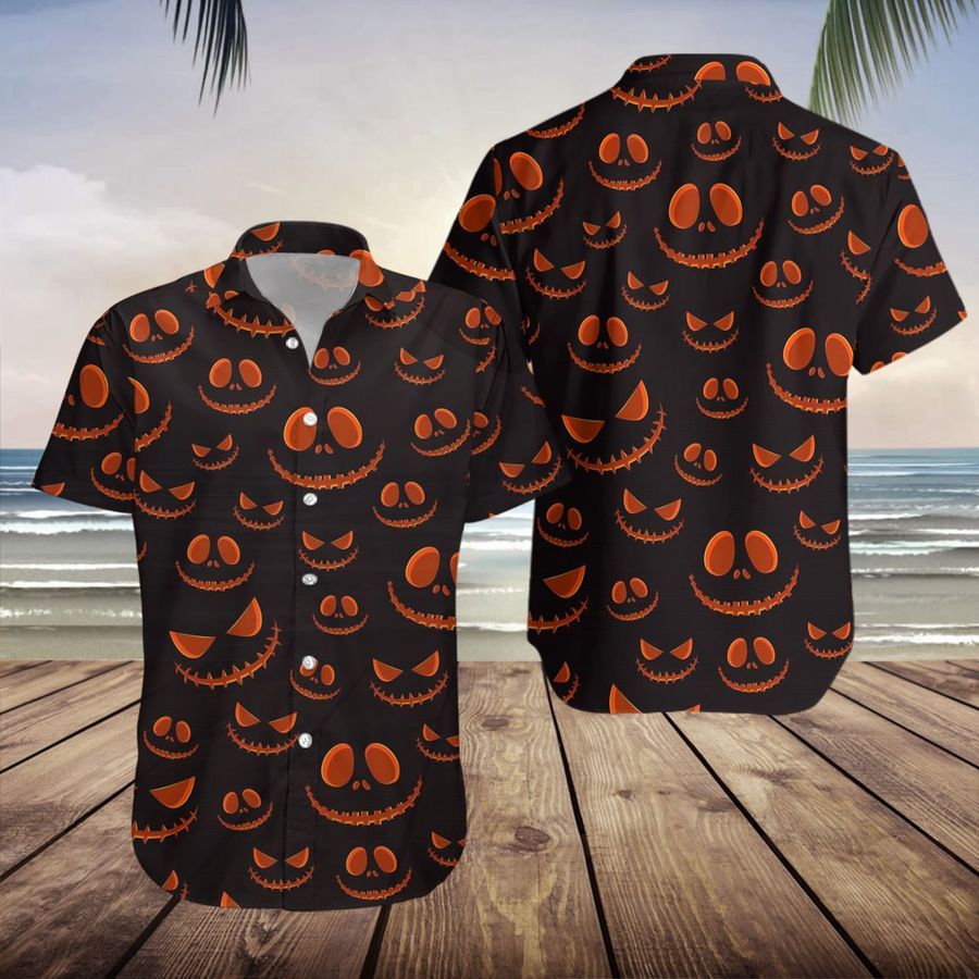 La Leela Men Spooky Trick Or Treat Pumpkin Theme Orange Hawaii Shirt