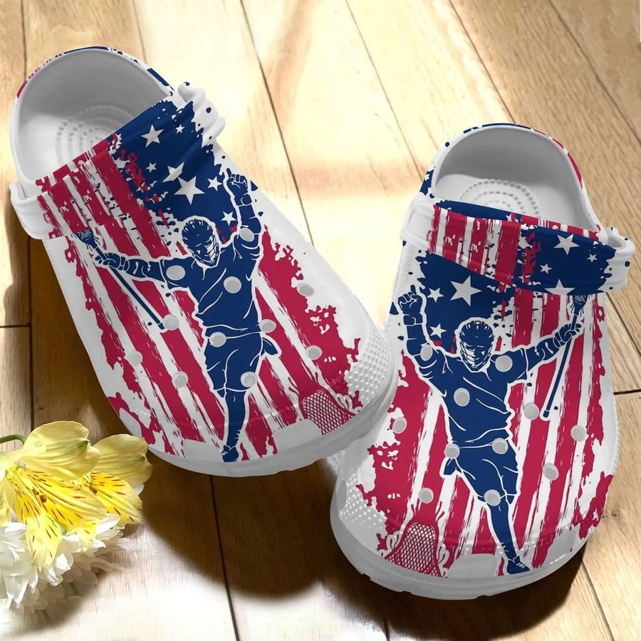 Lacrosse Personalize Clog Custom Crocs Fashionstyle Comfortable For Women Men Kid Print 3D Whitesole Lacrosse Flag
