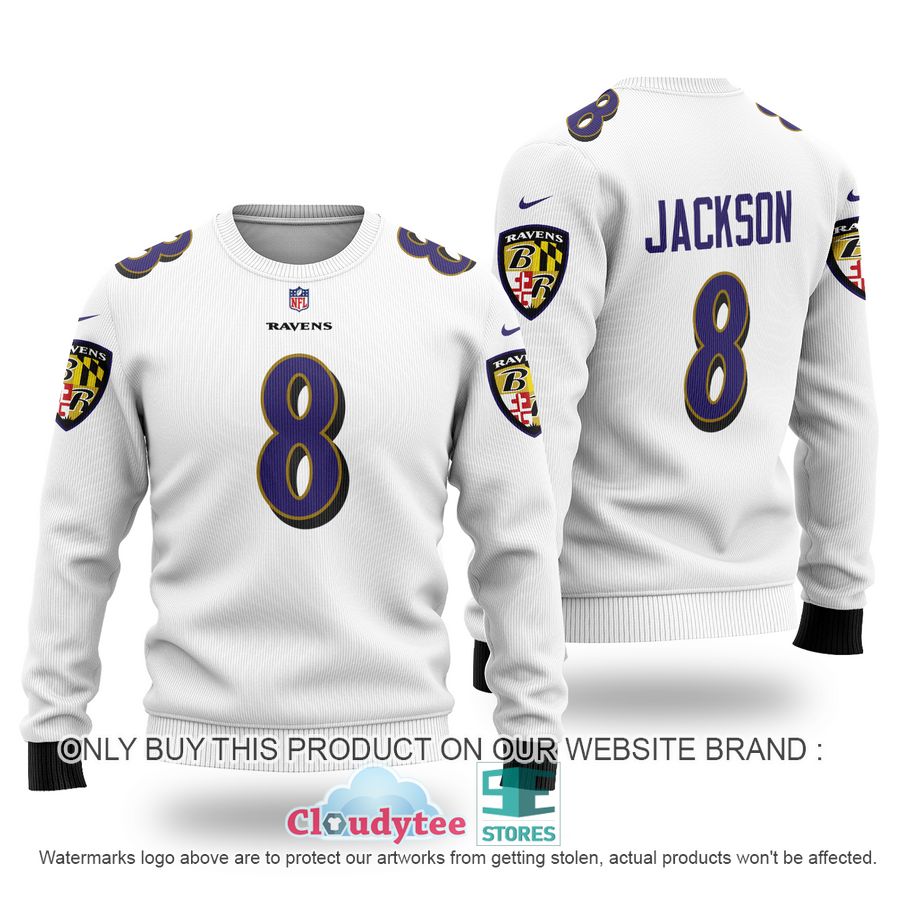 Lamar Jackson 8 Baltimore Ravens white Ugly Sweater – LIMITED EDITION