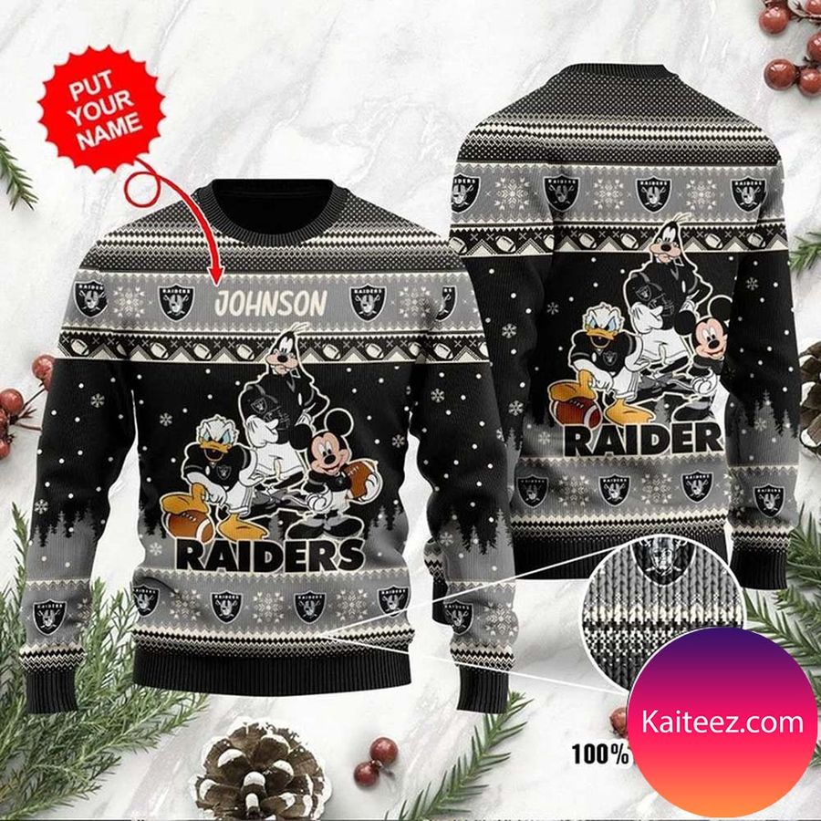 Las Vegas Raiders Disney Donald Duck Mickey Mouse Goofy Personalized Christmas Ugly Sweater