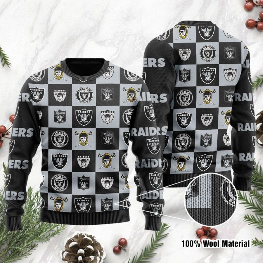 Las Vegas Raiders Logo Checkered Flannel Design Ugly Christmas Sweater