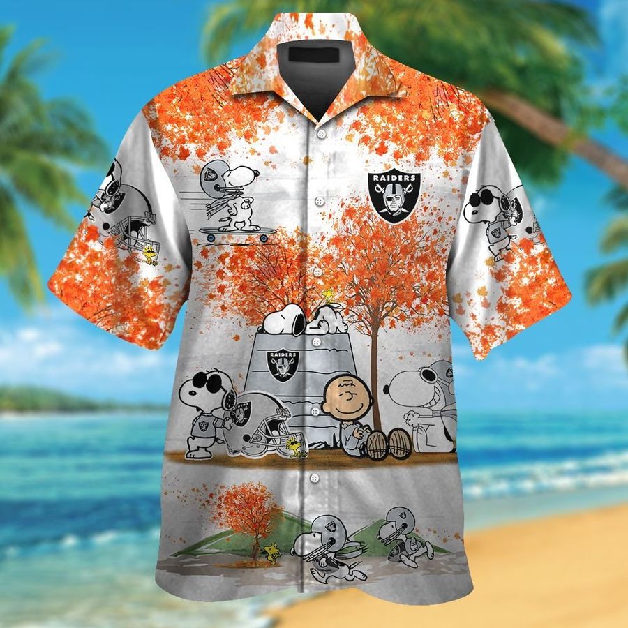 Las Vegas Raiders Snoopy Autumn Short Sleeve Button Up Tropical Aloha Hawaiian Shirts For Men Women
