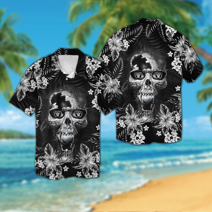 Las Vegas Raidersskull Short Sleeve Button Up Tropical Aloha Hawaiian Shirts For Men Women