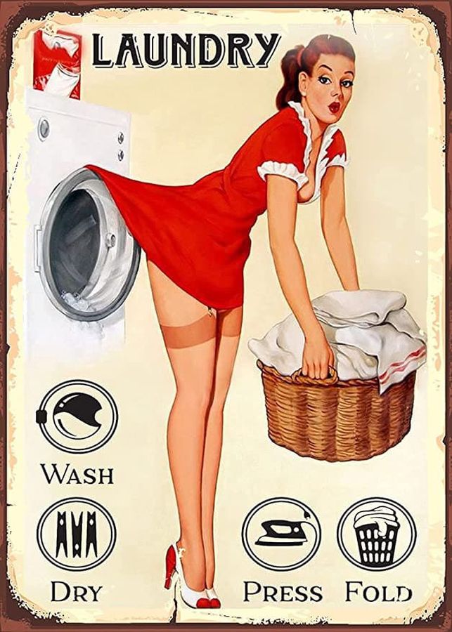 Laundry Poster, Wash Dry Press Fold, Lady Laundry Poster