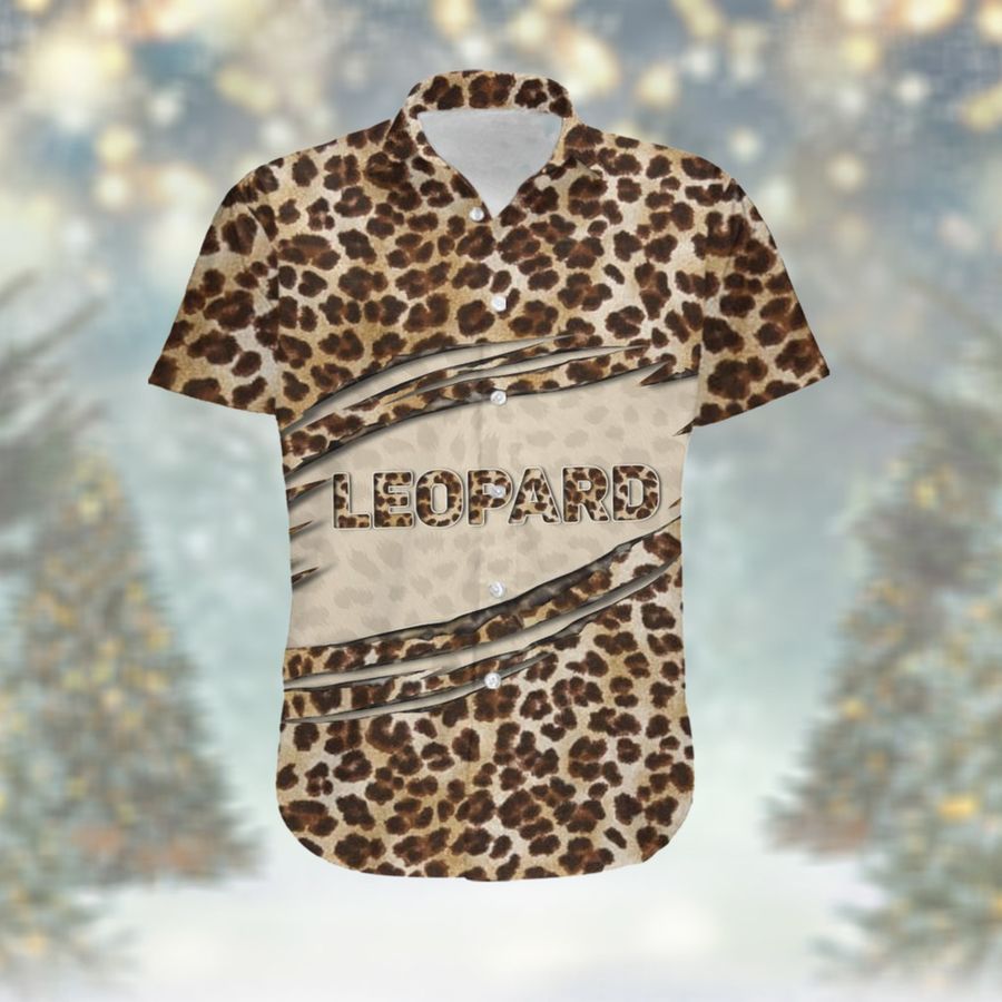 Leopard Fur Pattern Custom Name Men Hawaiian Aloha Tropical Button Up Shirt For Panther Lovers On Summer Vacation