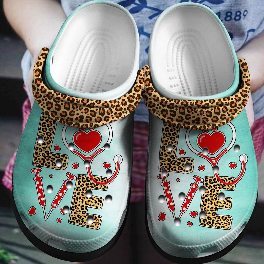 Leopard Nurse Shoes - Love Nurse Life Clogs Crocs Gift - Leopard-3Nr