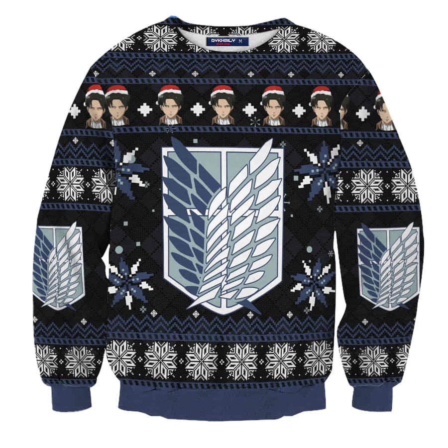 Levi Ackerman Wool Knitted Ugly Sweater Christmas AOT Attack On Titan Ugly Sweater