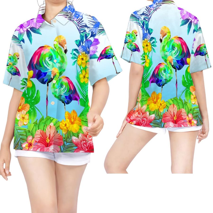 Lgbt Flamingo Tropical Floral Women Hawaiian Shirt