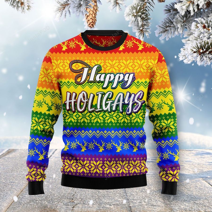 LGBT Gay Pride Happy Holigays Ugly Christmas Sweater Ugly Sweater