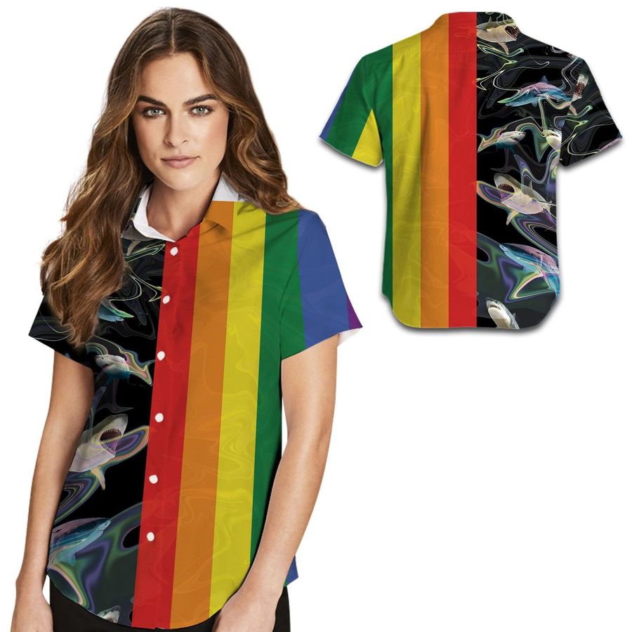 Lgbt Rainbow Sharks Women Hawaiian Shirt For Lgbtq Community In Daily Life