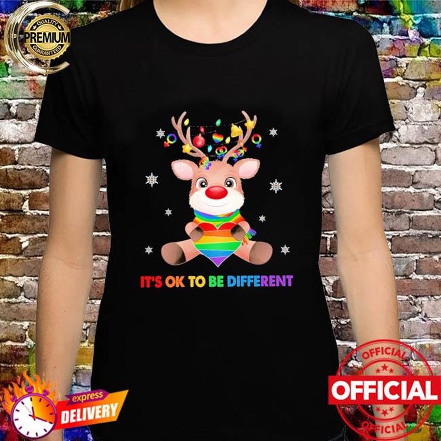 LGBT Reindeer Hug Heart light It's Ok be Different Christmas Sweater