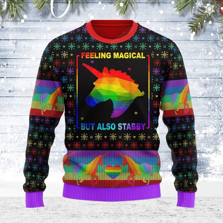 LGBT Unicorn Feeling Magical But Also Stabby Ugly Christmas Sweater