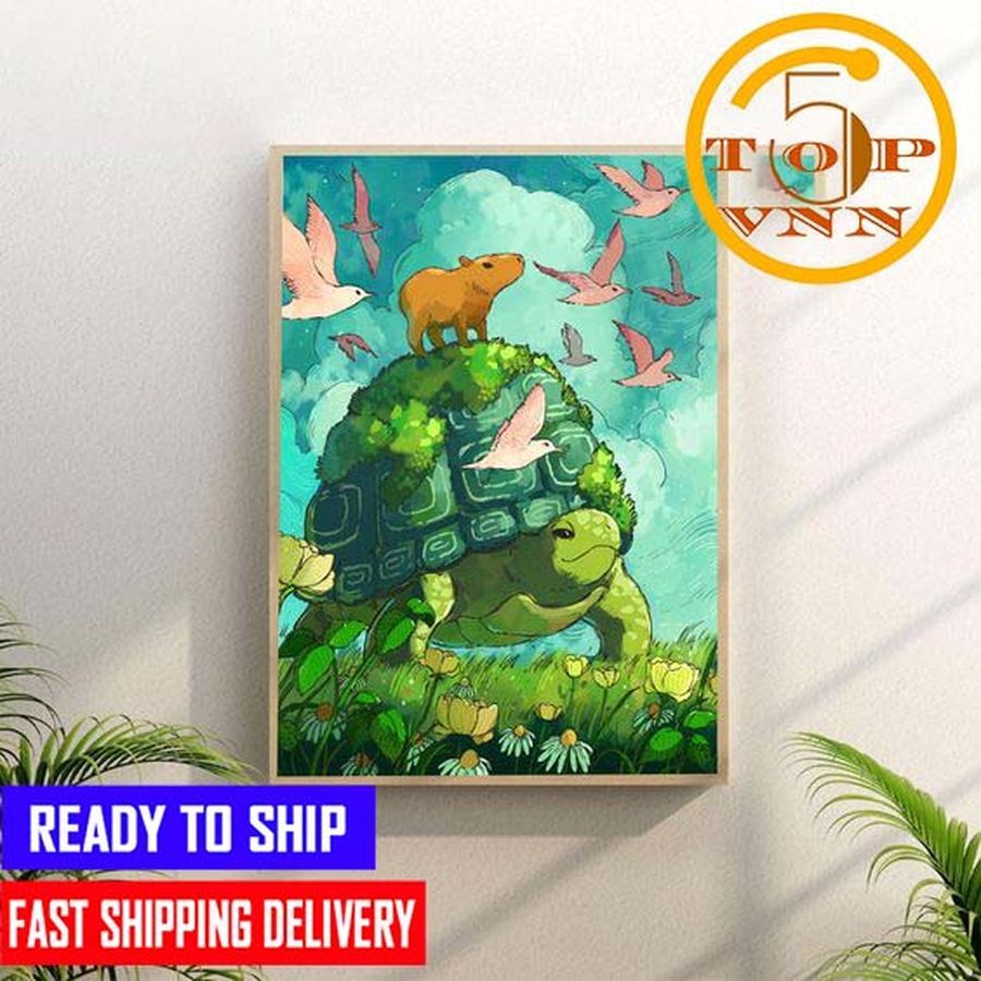 Limited Edition Capybara On A Tortoise Fan Art Poster Canvas Home Decoration