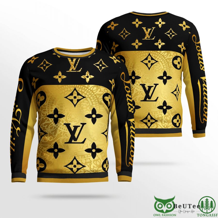 Limited LV Golden Pattern Black 3D Ugly Sweater