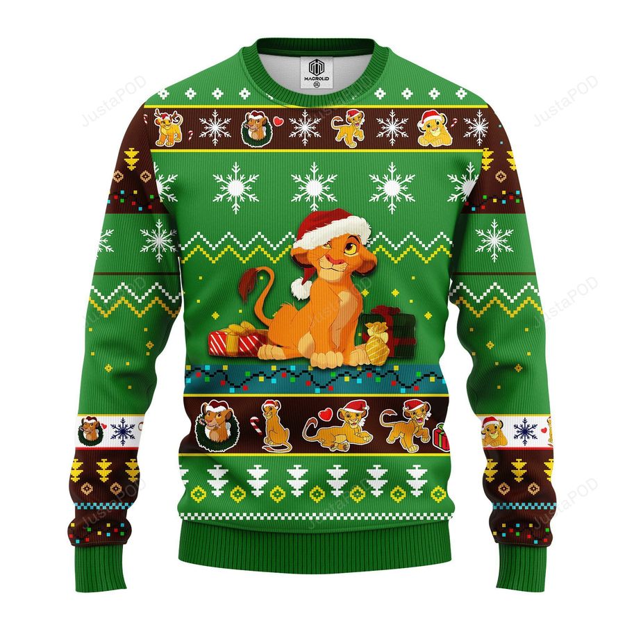 Lion King Simba Ugly Christmas Sweater Green, Ugly Sweater, Christmas Sweaters, Hoodie, Sweater