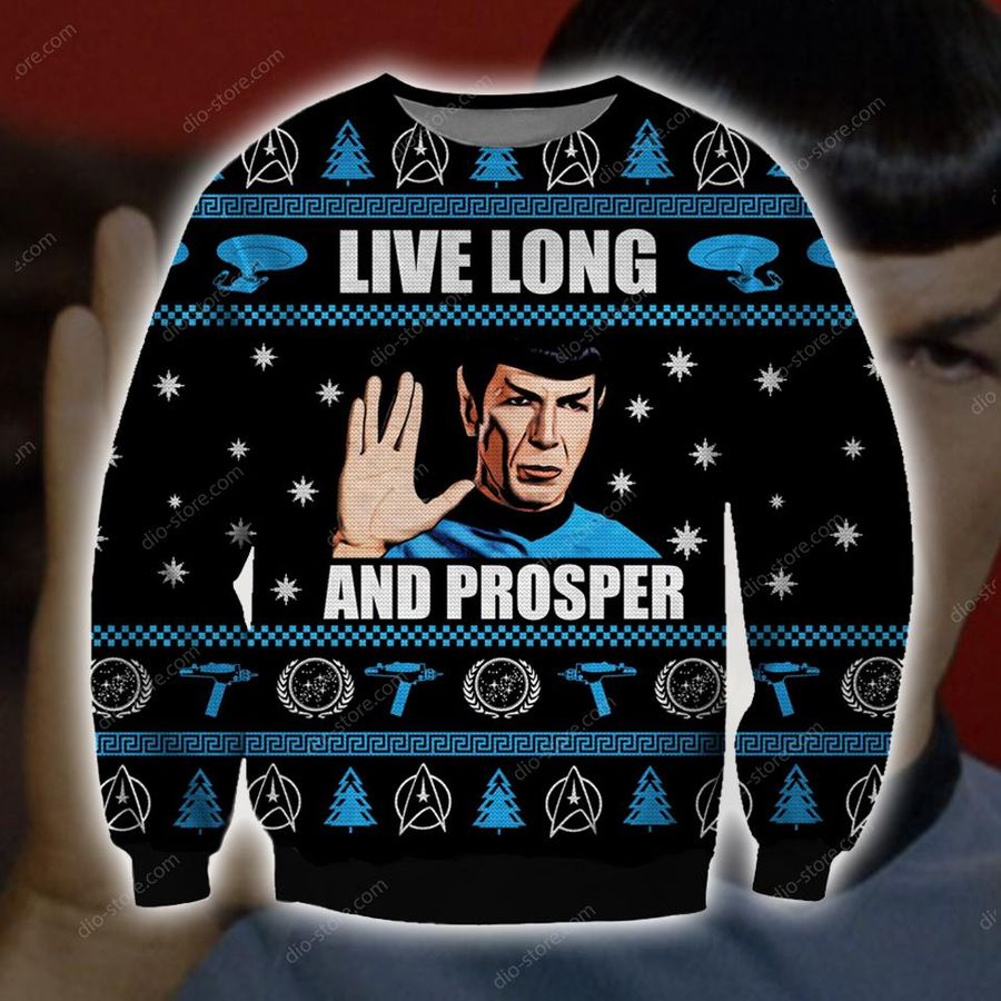 Live Long And Prosper Knitting Pattern 3D Print Ugly Christmas Sweater Hoodie All Over Printed Cint10677, All Over Print, 3D Tshirt, Hoodie