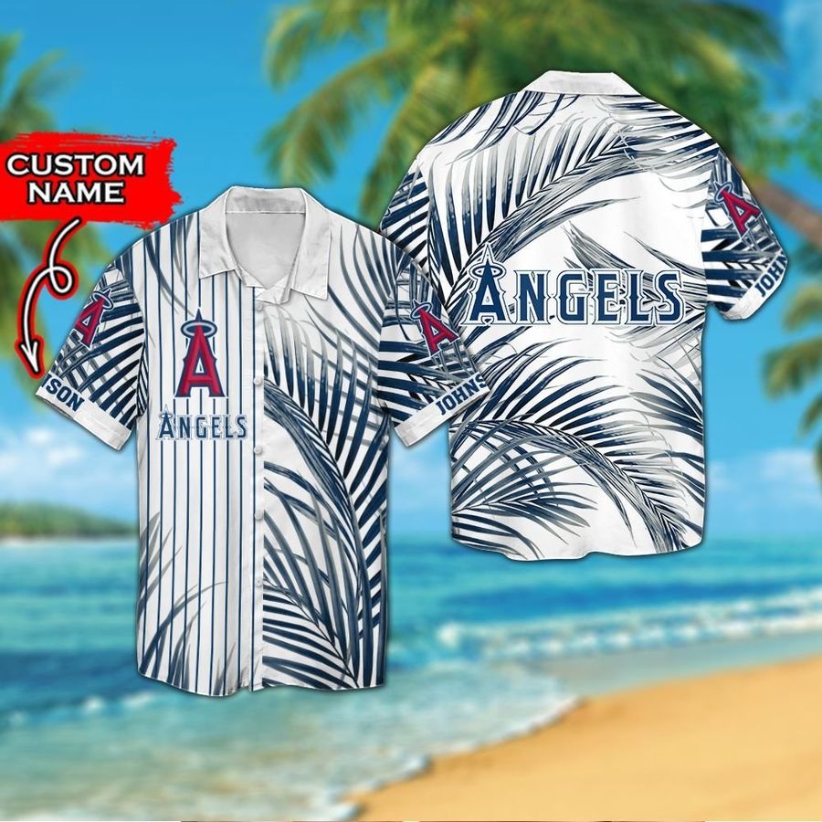 Los Angeles Angels Custom Personalized Short Sleeve Button Up Tropical Aloha Hawaiian Shirts For Men Women