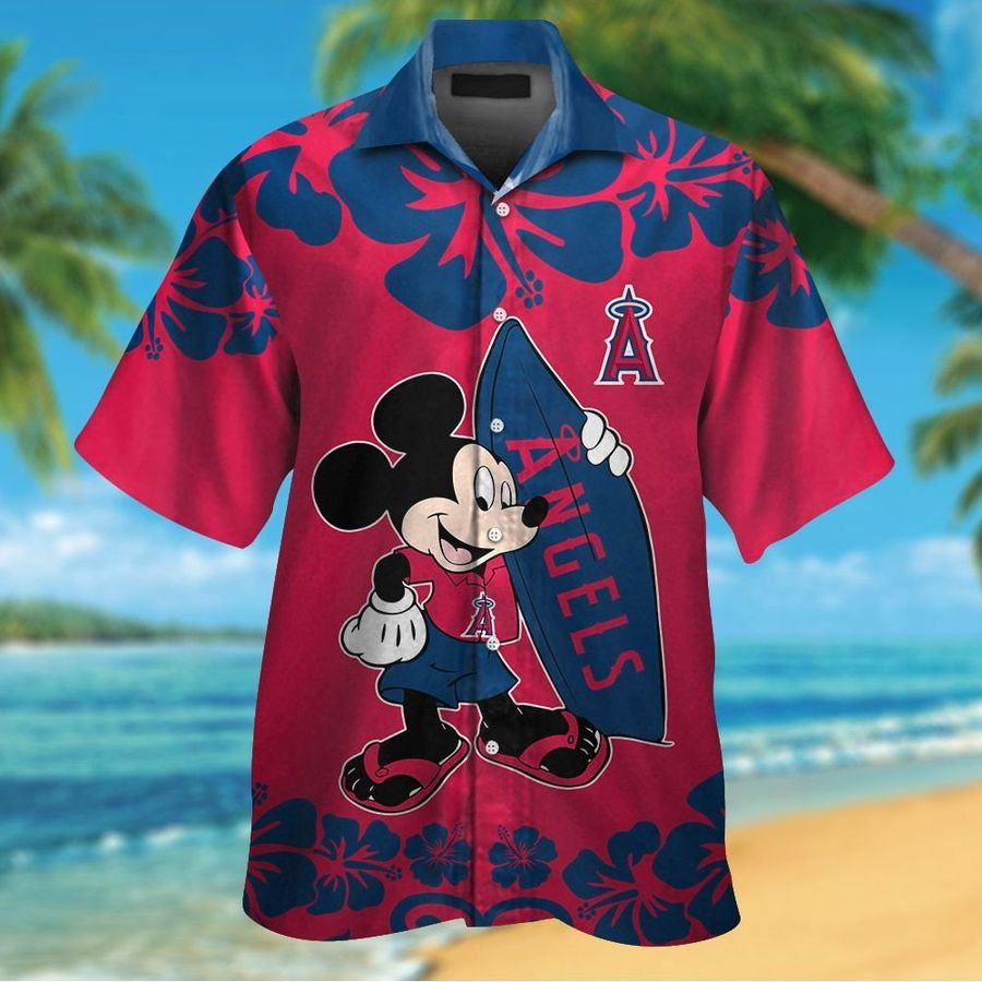 Los Angeles Angels Mickey Mouse Short Sleeve Button Up Tropical Aloha Hawaiian Shirts For Men Women