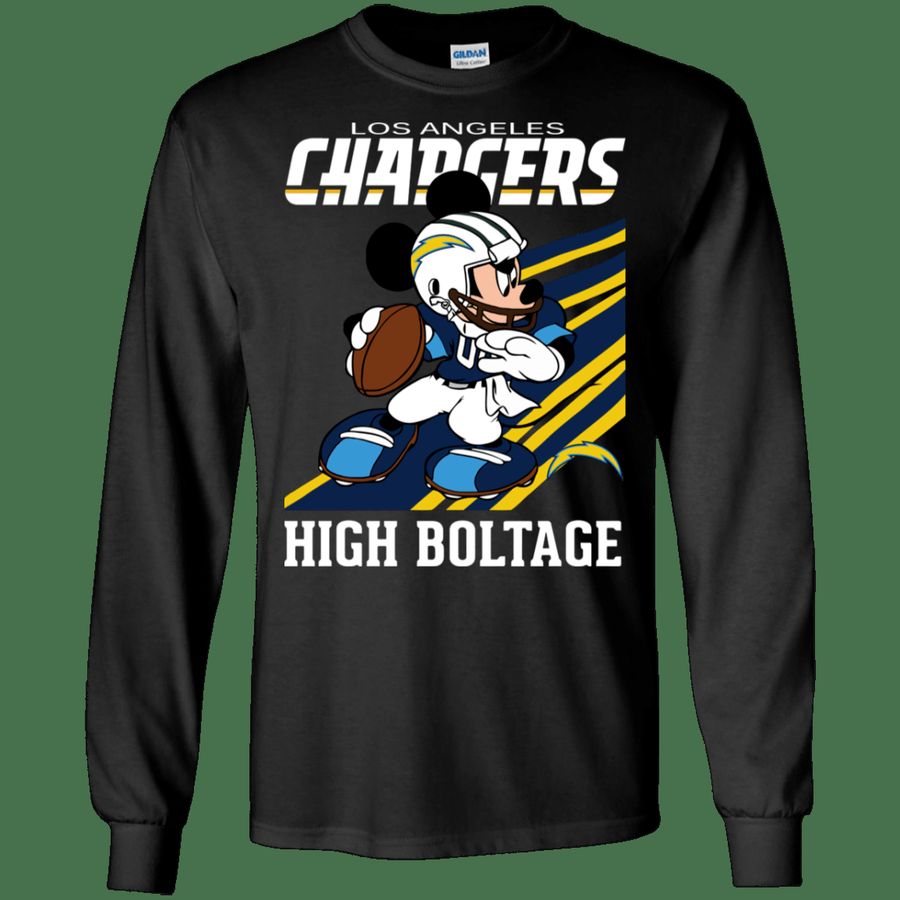 Los Angeles Chargers Slogan High Boltage Mickey Mouse LS Cotton T-Shir
