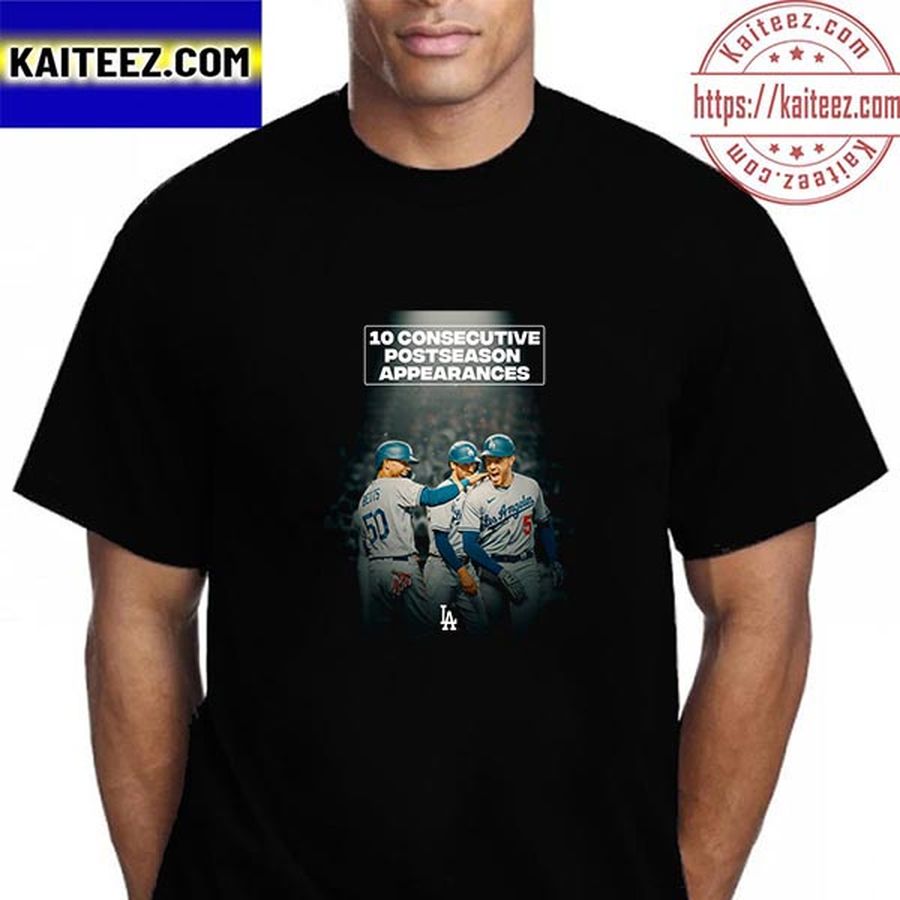 Los Angeles Dodgers 10 Consecutive Postseason Appearances Vintage T-Shirt