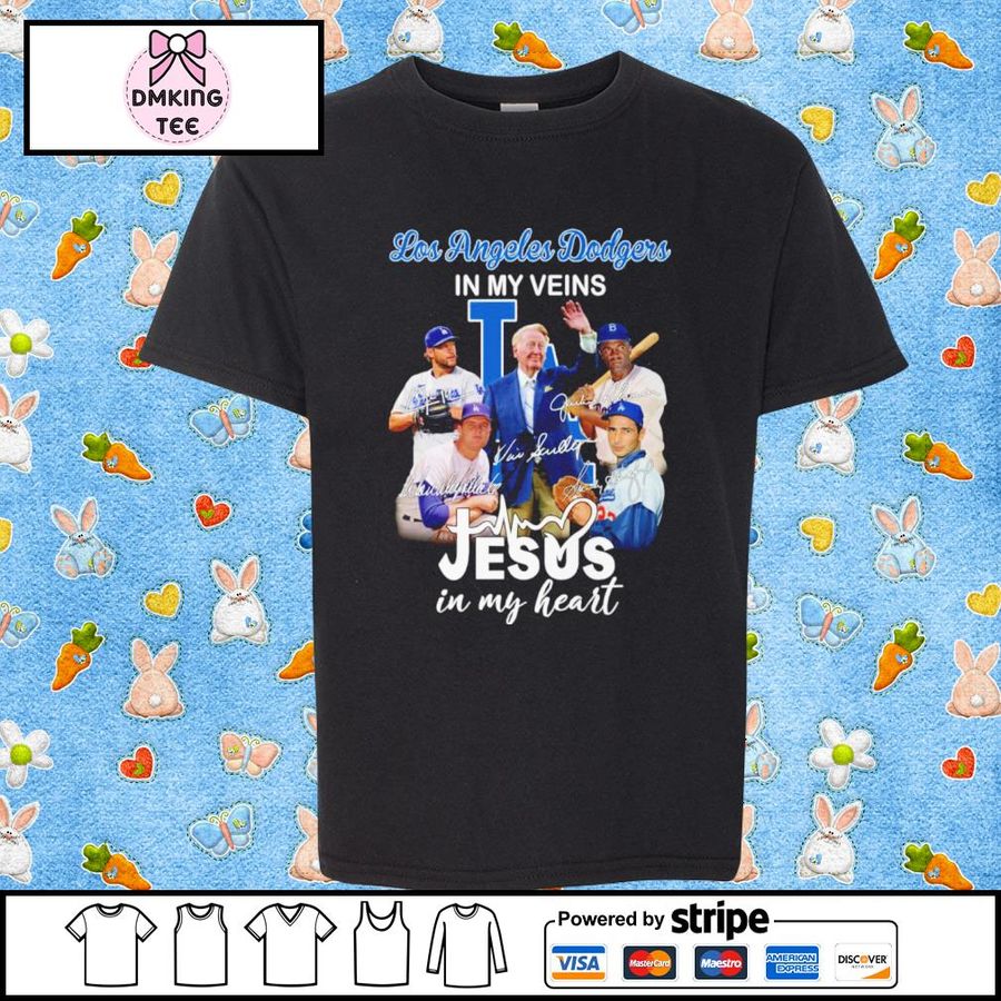 Los Angeles Dodgers In My Veins Jesus In My Heart Signatures Shirt