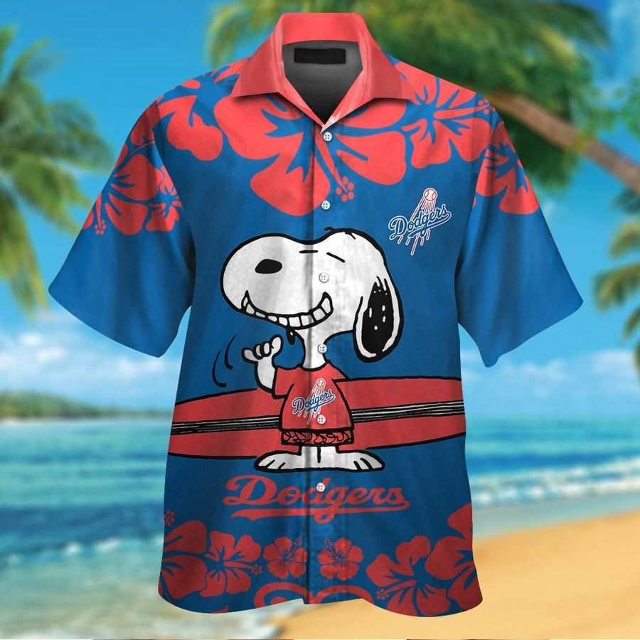 Los Angeles Dodgers Snoopy Short Sleeve Button Up Tropical Aloha Hawaiian Shirts For Men Women