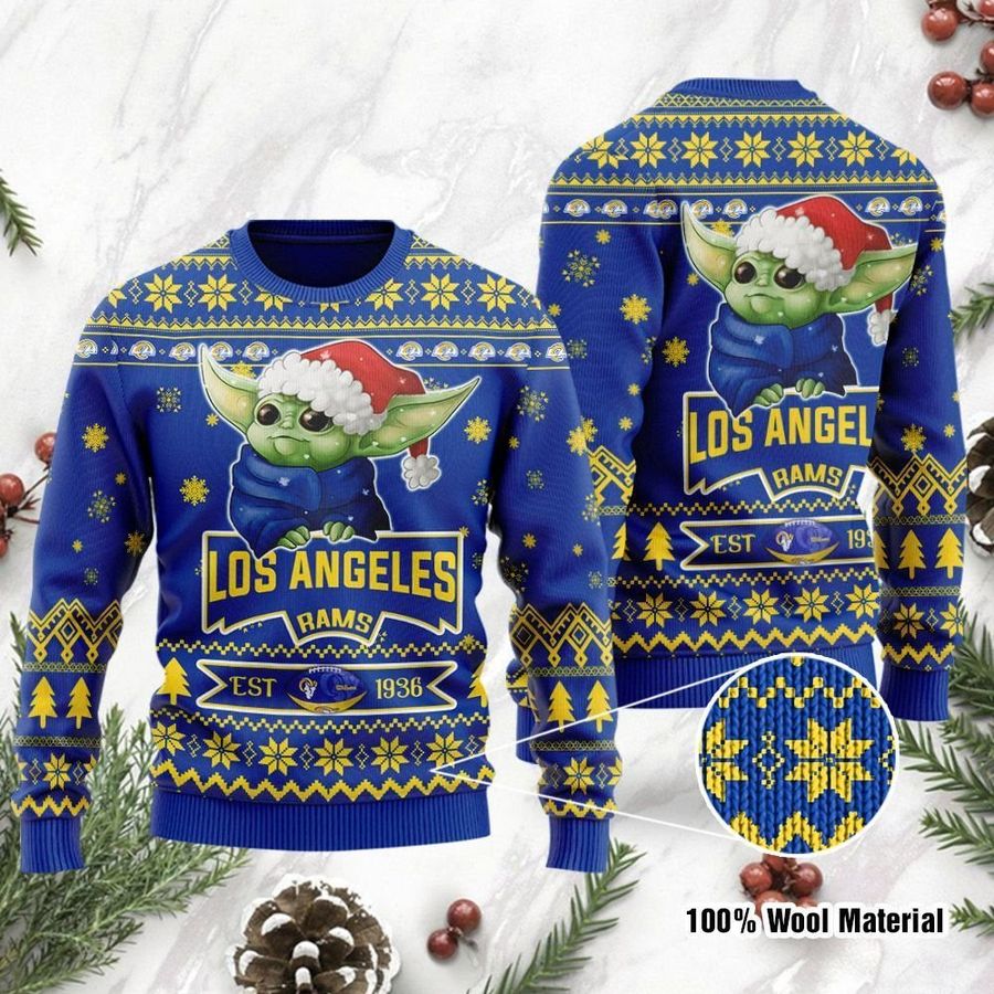 Los Angeles Rams Cute Baby Yoda Grogu Ugly Christmas Sweater