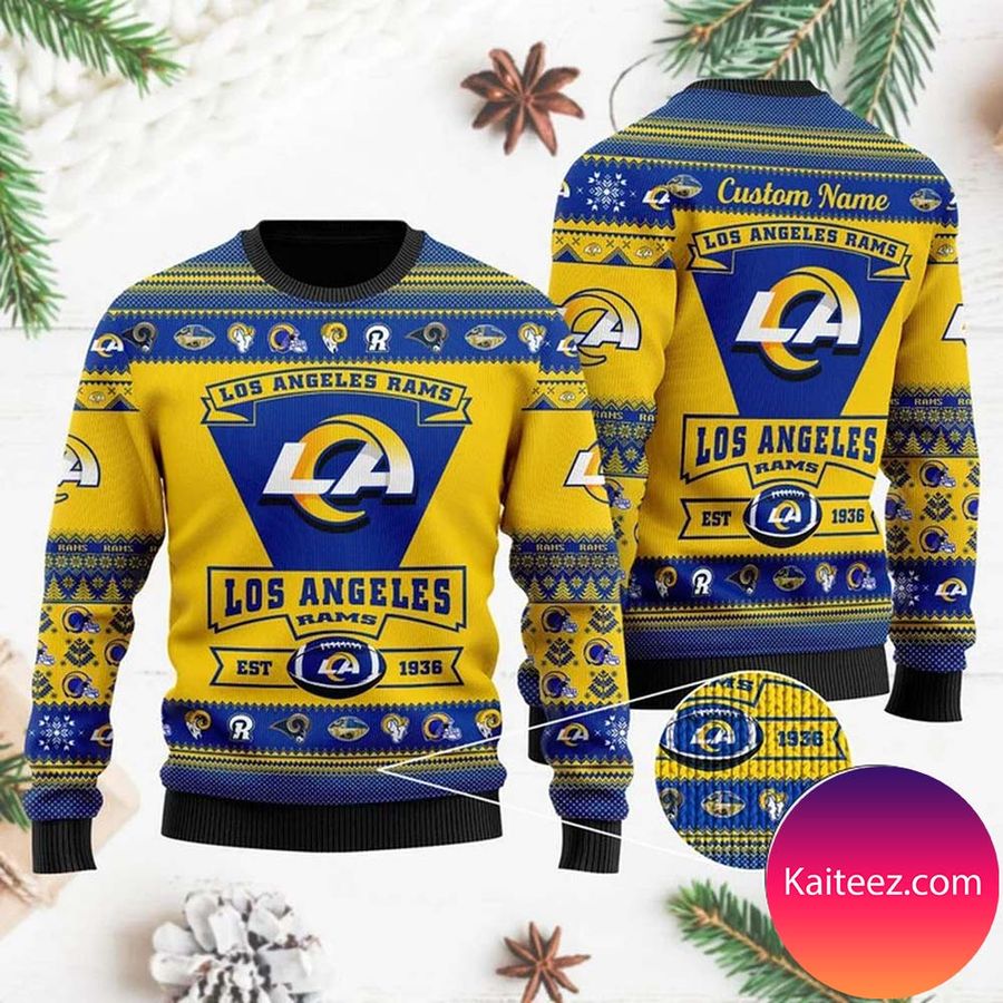 Los Angeles Rams Football Team Logo Custom Name Personalized Christmas Ugly Sweater